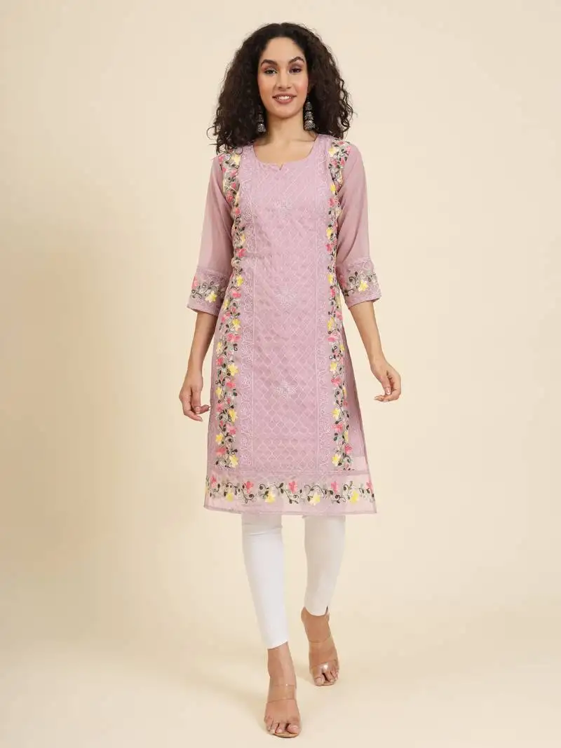 Beautiful pink colour georgette fabric fancy ethnic girlie kurti
