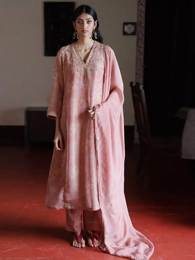 Light mahogany tissue silk salwar suit