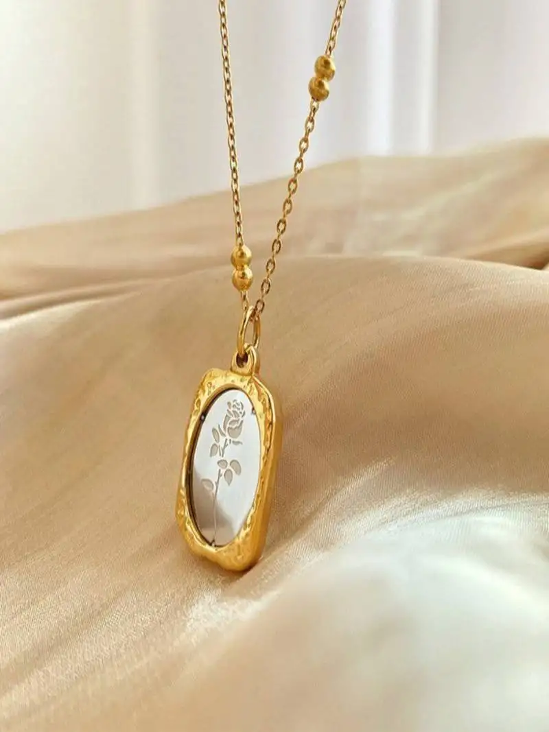 18k plated rose mirror pendant