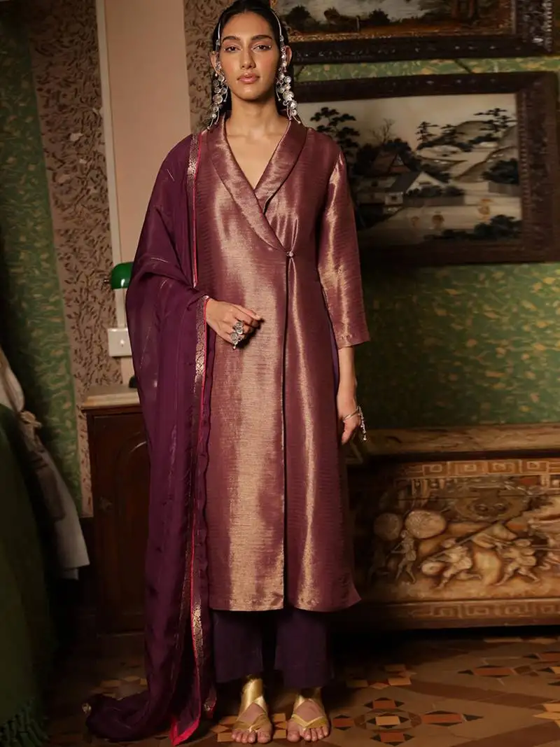 Imperial purple woven salwar suit