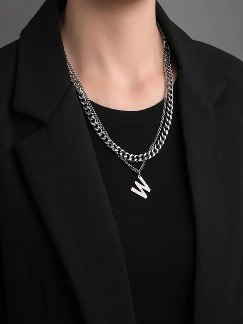 Silver plated w pendant chain