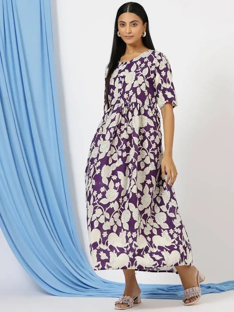 Anushil printed long kurti dress for women - a-line dress, one piece outfit