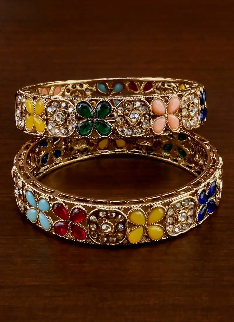 Antique gold stone bangles bd706