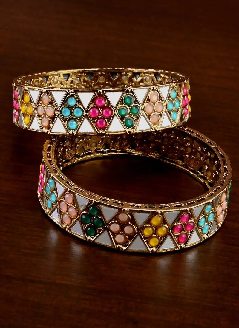 Antique gold multicolored kundan stone bangles bd710