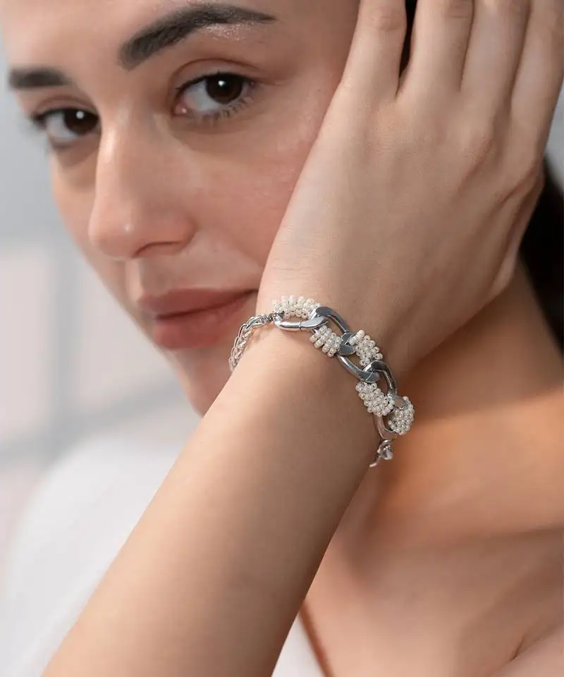 Silver snowflake link bracelet