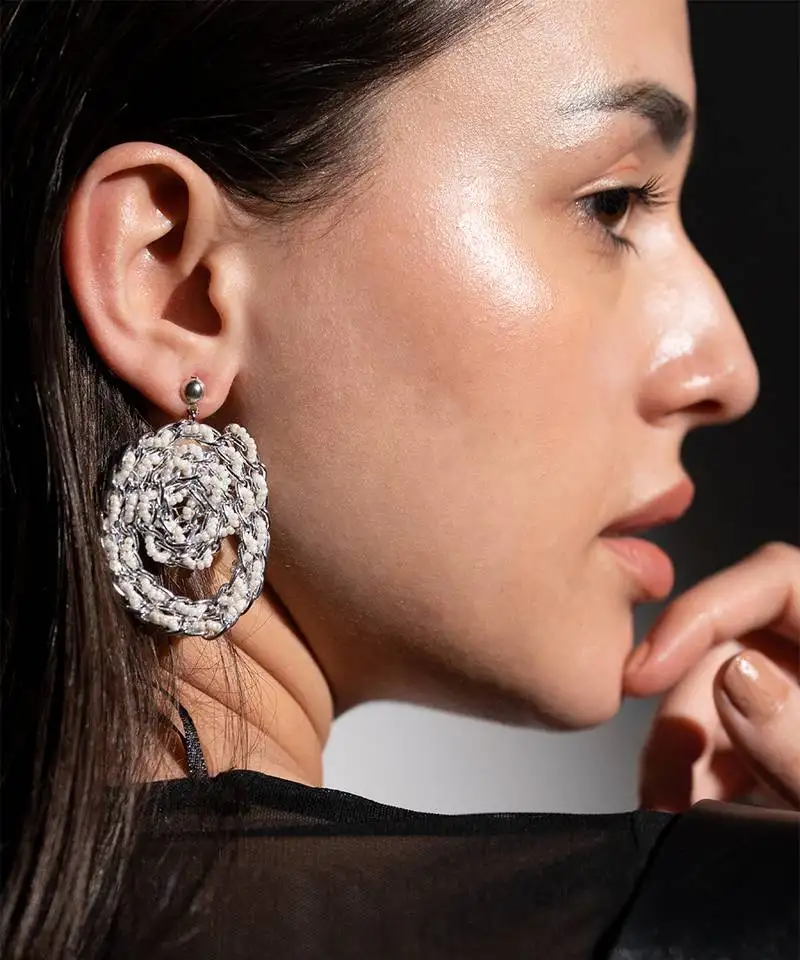 Silver spiral cascade earrings