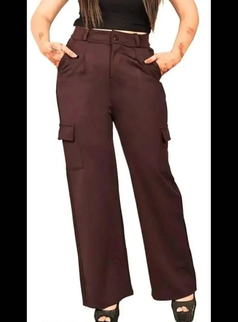 Pavonine tan color cotrise fabric with 4 pockets cargo::Trousers for girls & women