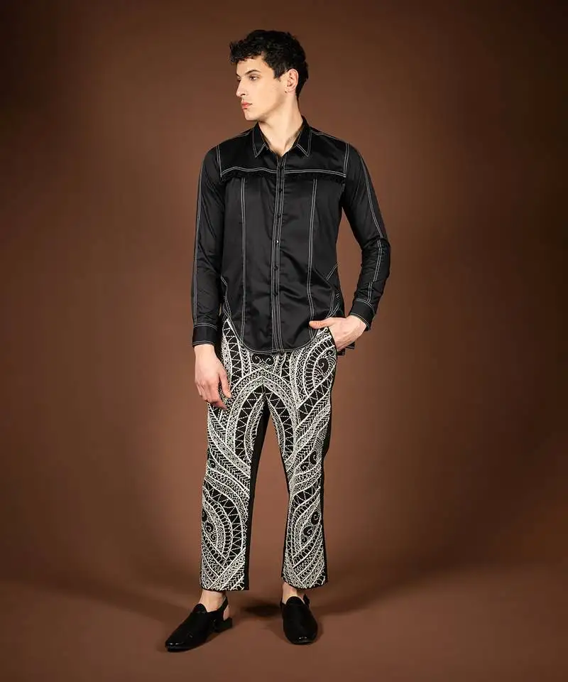 Black cotton satin shirt