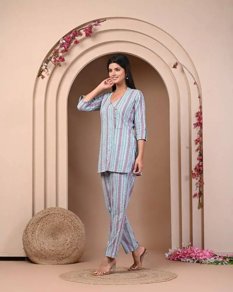 Sea grey base comfortable printed night suit set