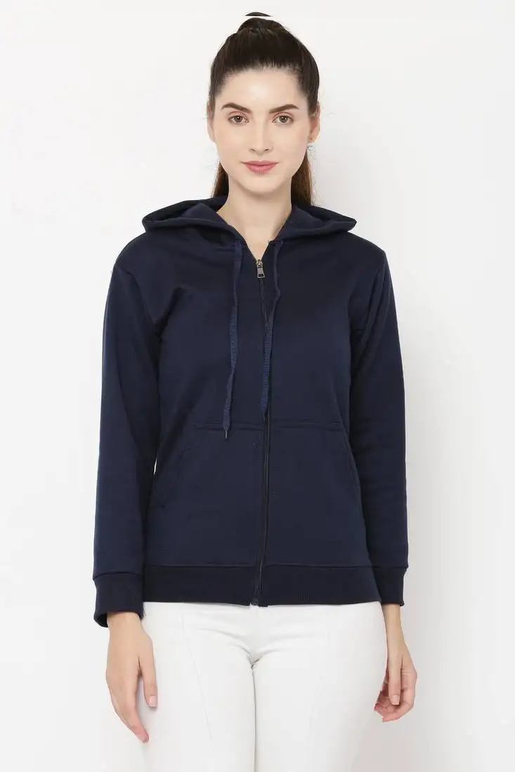 "pavonine" navy blue color fleece fabric hoodie sweatshirt for girls