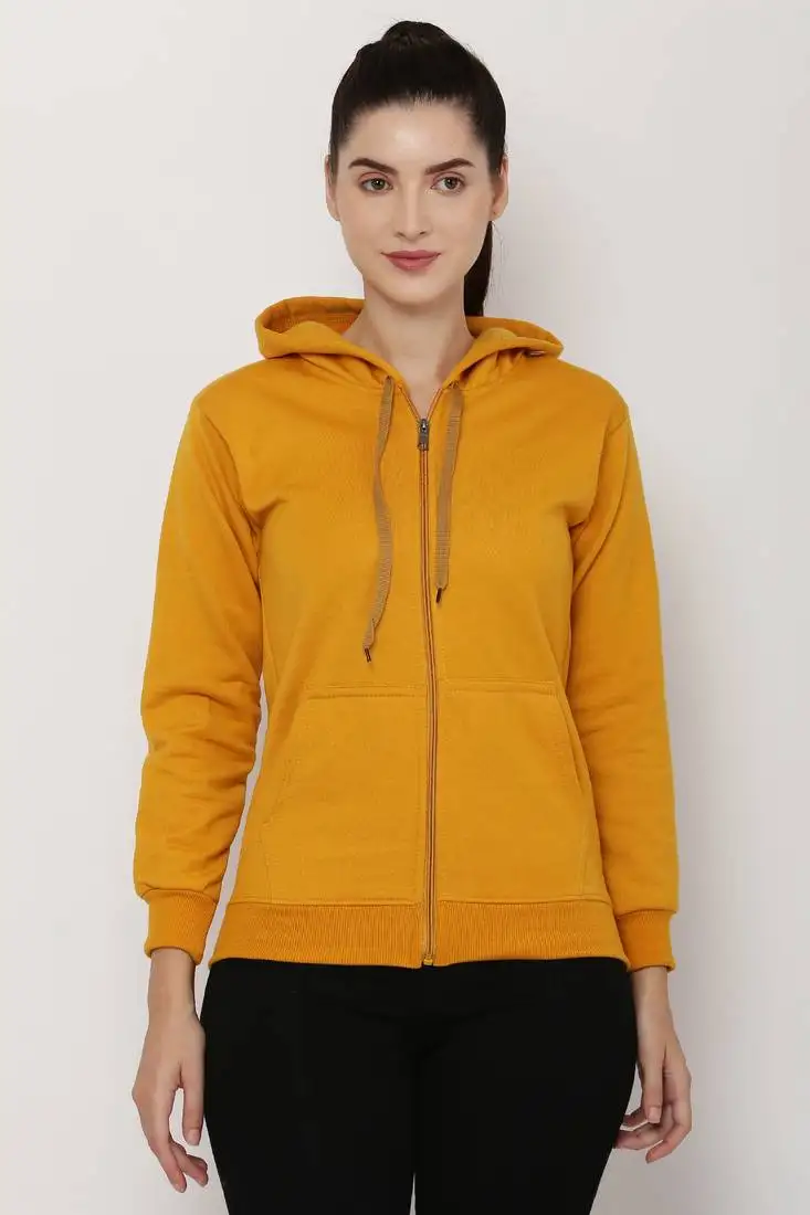 "pavonine" mustard color fleece fabric hoodie sweatshirt for girls