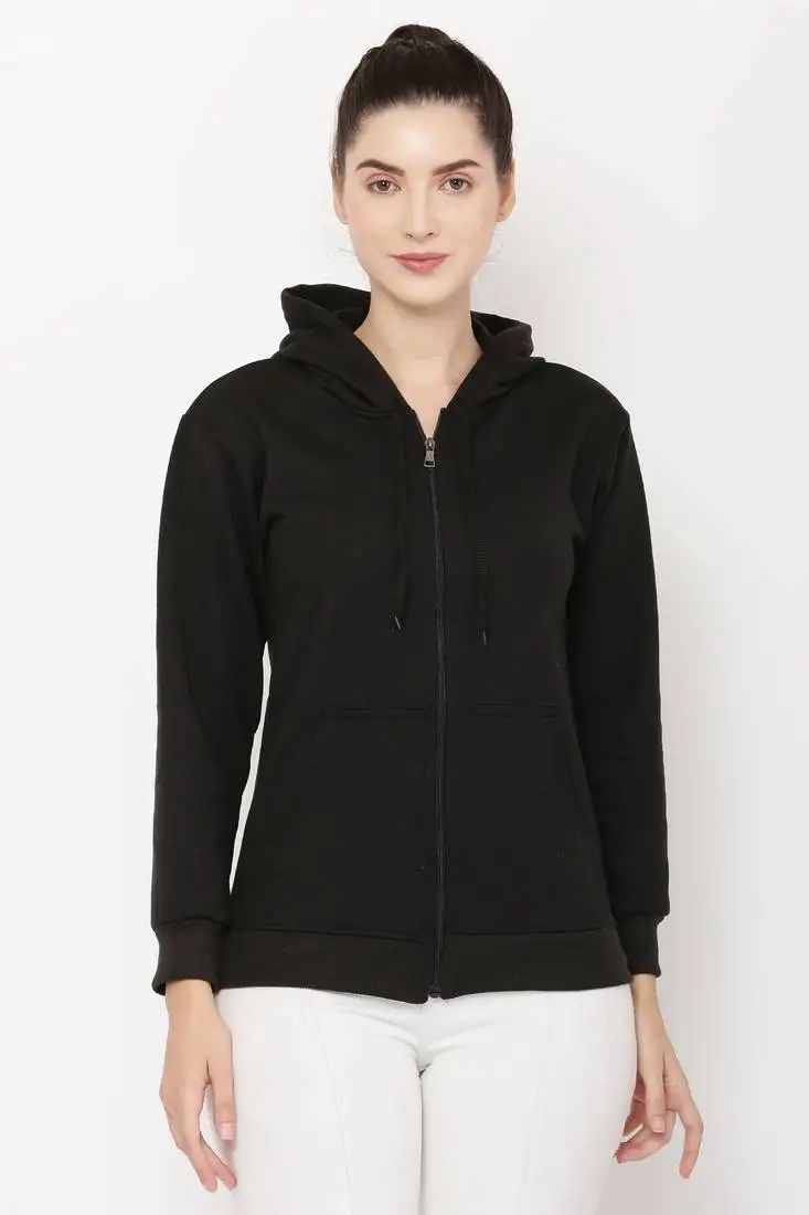 "pavonine" black color fleece fabric hoodie sweatshirt for girls