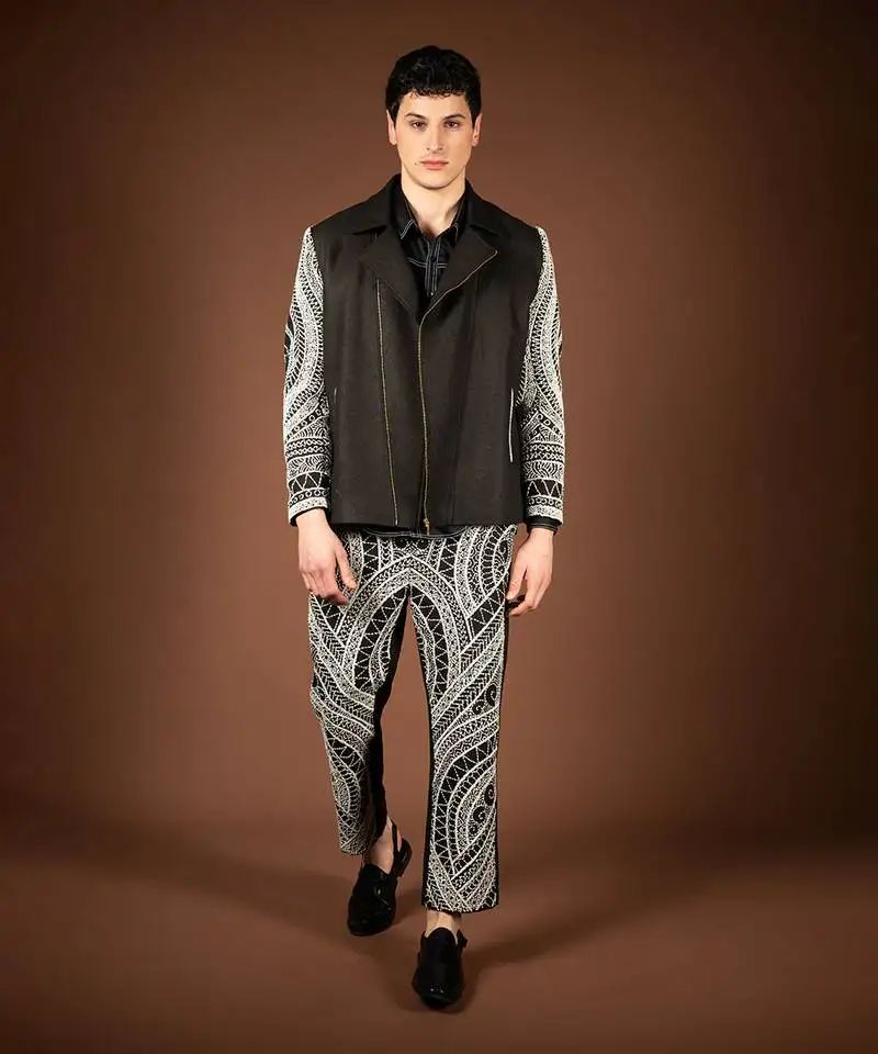 Black matka silk biker jacket