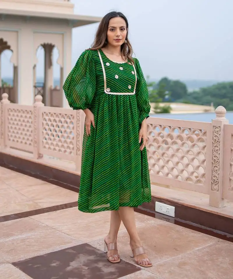 Green leheriya dress