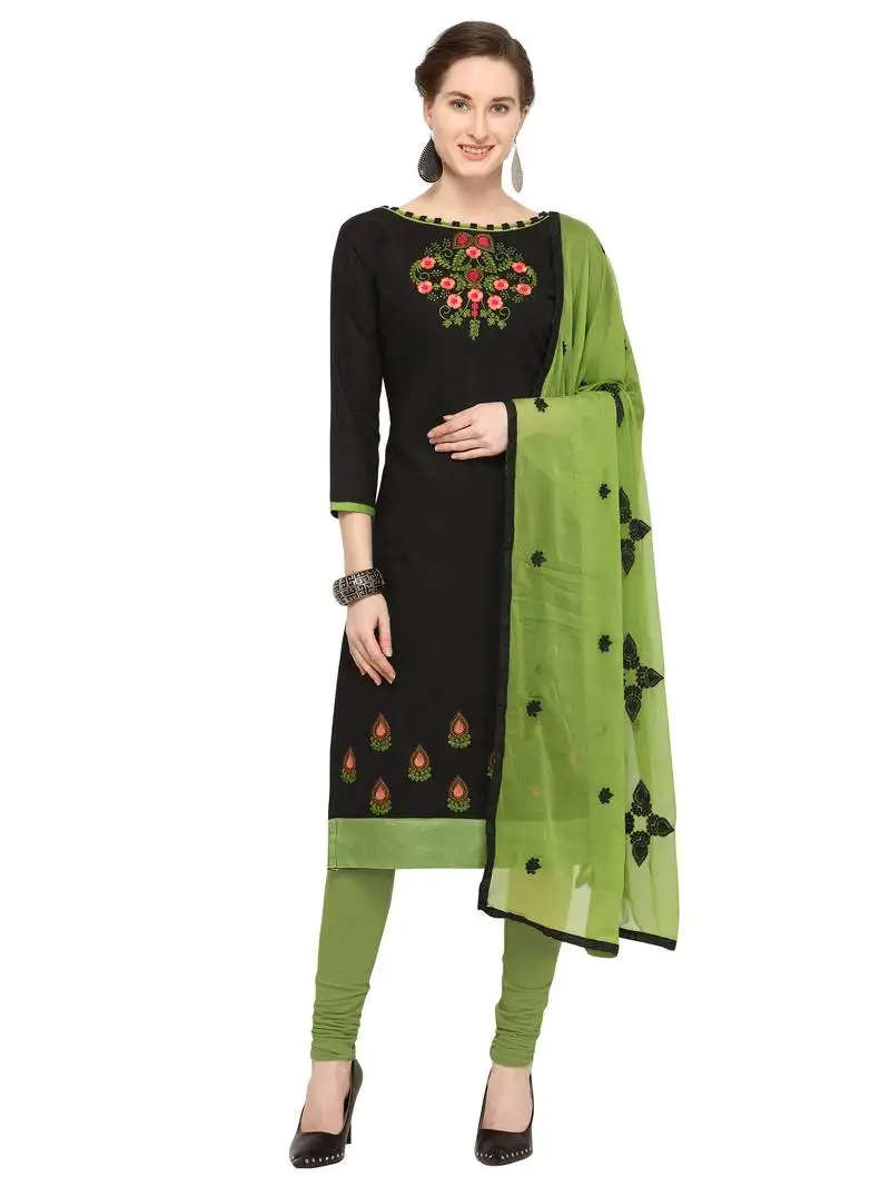 Black embroidered cotton salwar unstitched