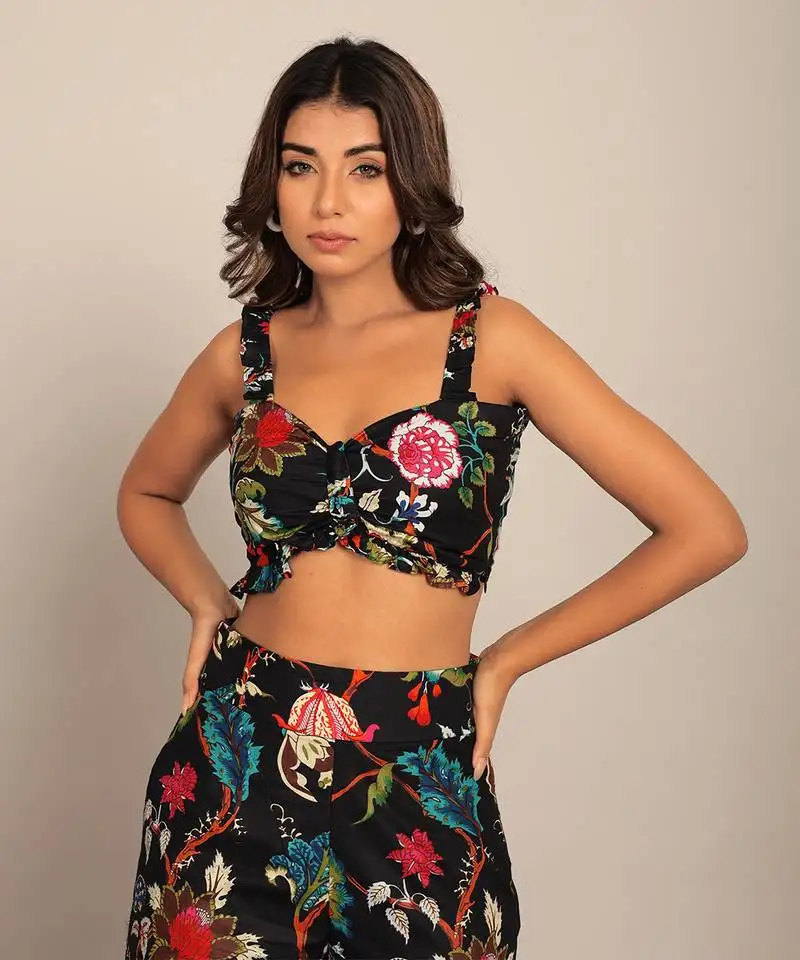 Black and multi cotton floral top