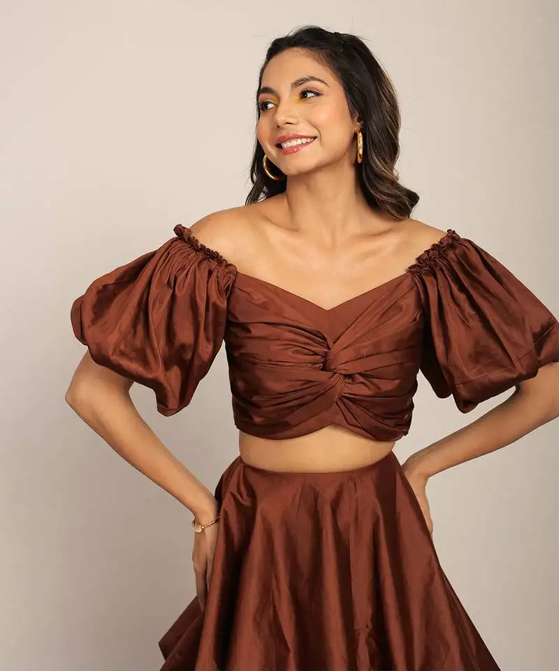 Coffee brown glaze cotton solid top