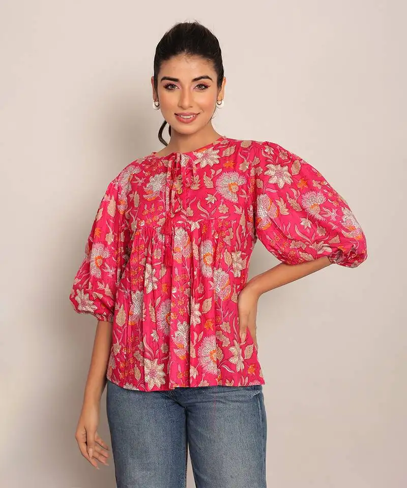 Pink and multi cotton floral top