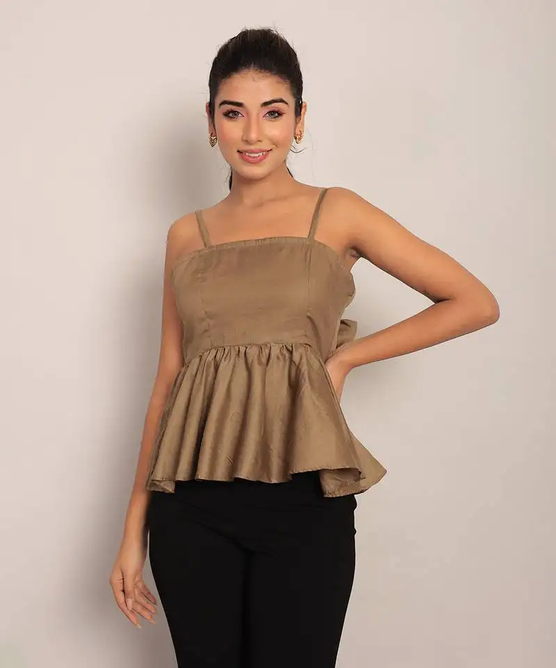 Khaki green glaze cotton solid top