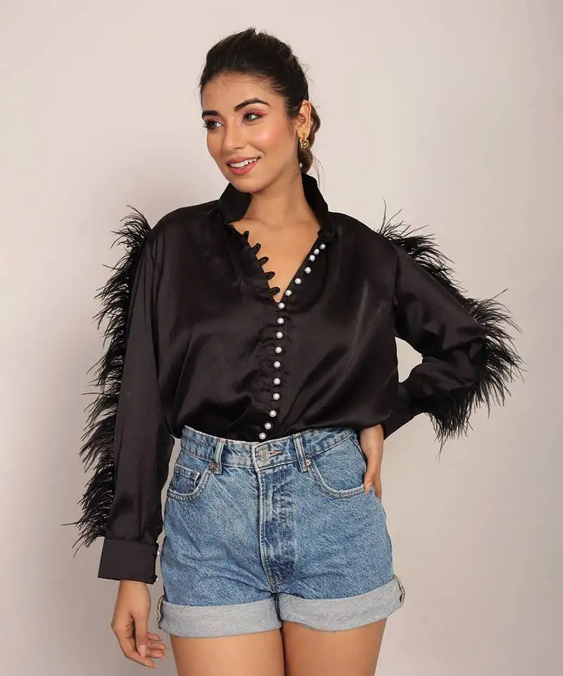 Black satin solid top