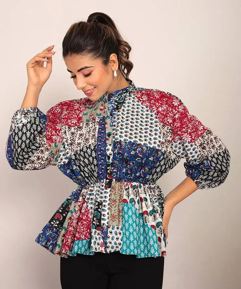 Multi cotton geometric top