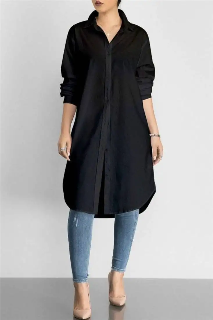 Black plain cotton long kurti .