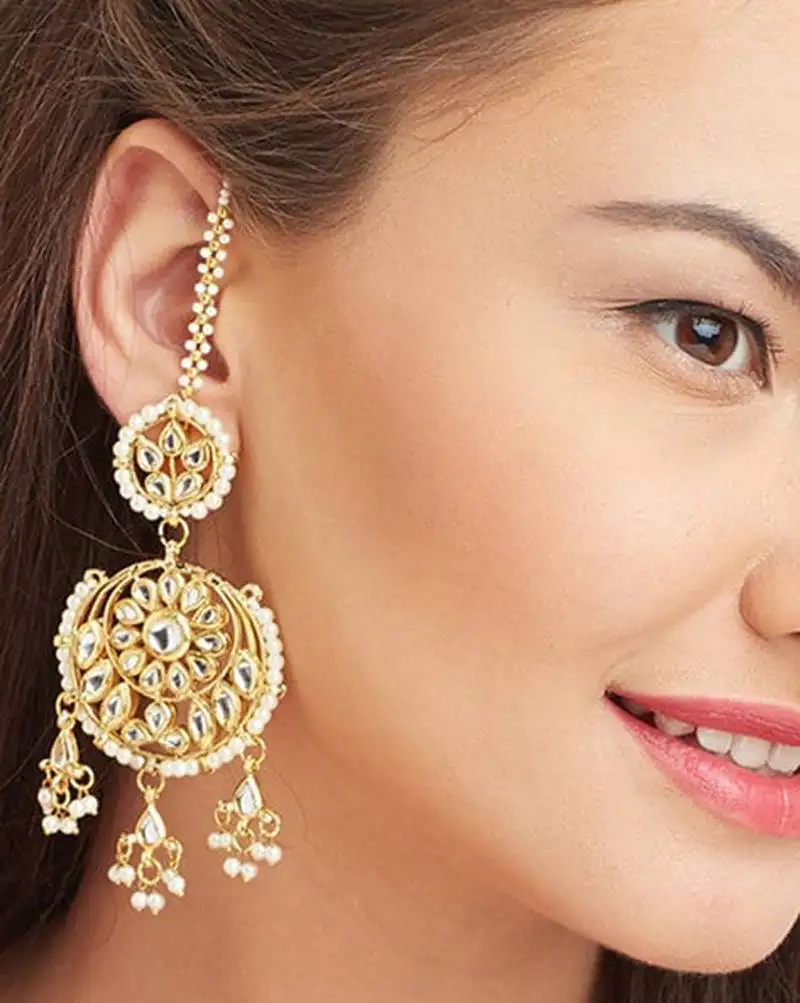 Aisha white kundan chandbali earrings