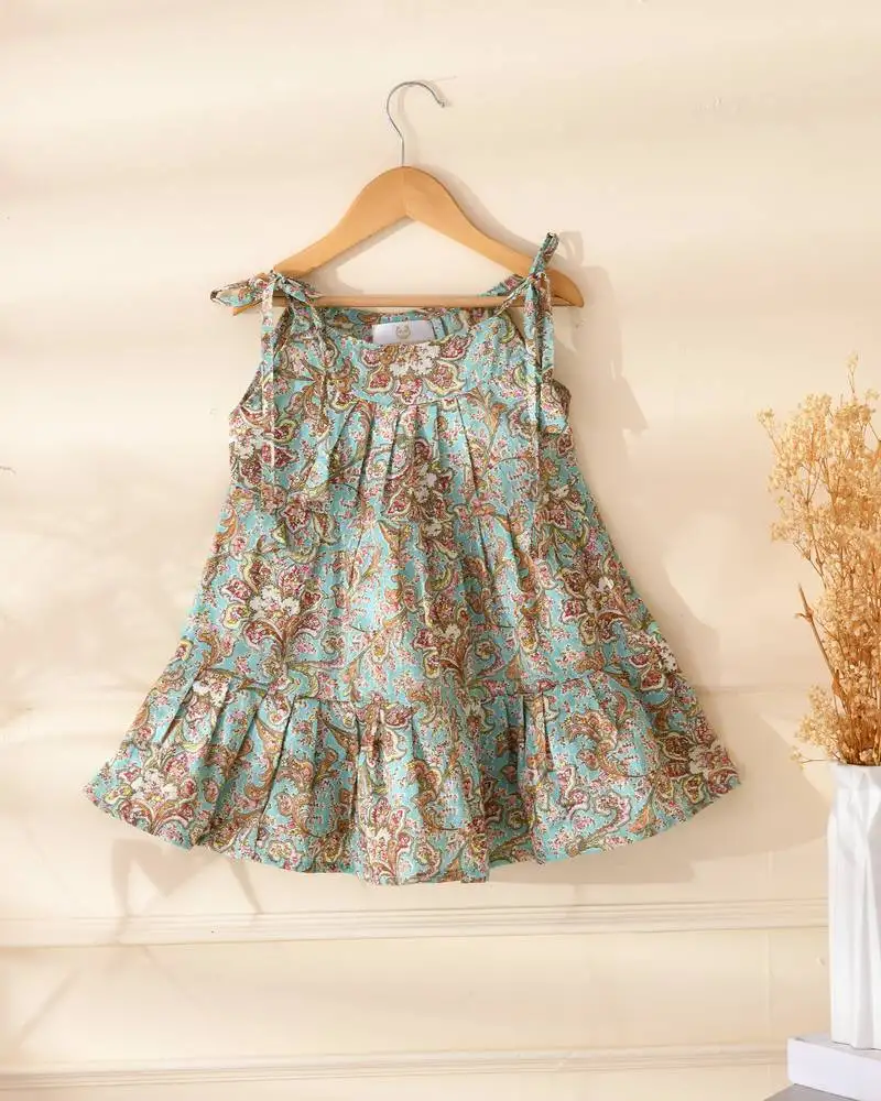 Girl's blue tiered flared dress