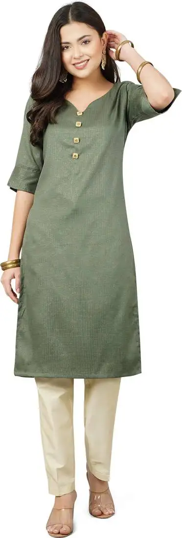 Anushil women cotton kurti golden print - sweatheart neck elbow sleeves