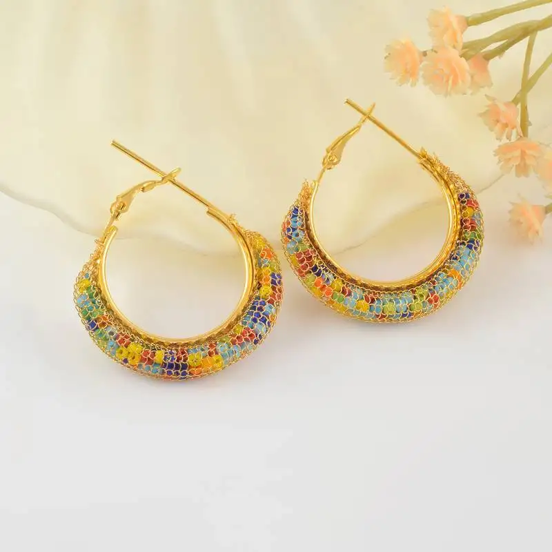 Brass gold multi colour hoop earrings for women girls