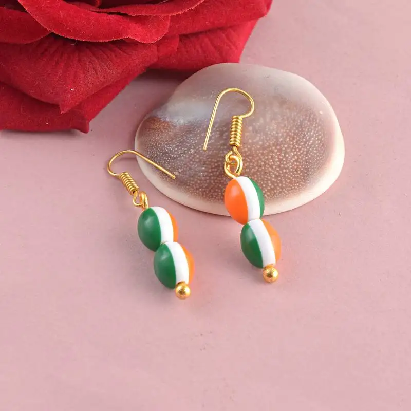 Acrylic bead tri colour patriotic tiranga ear rings