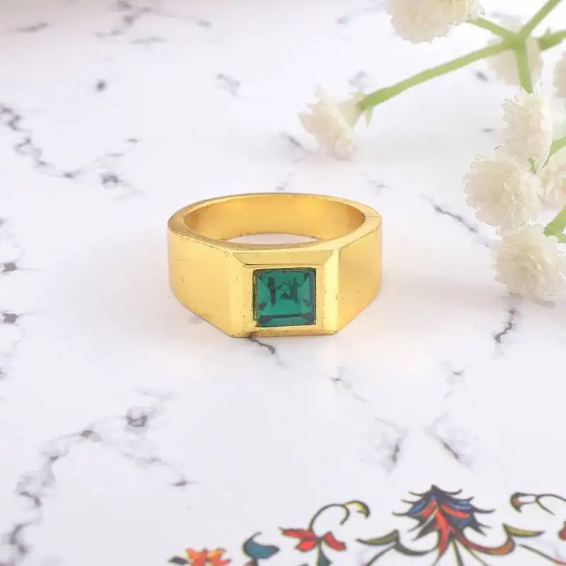 Brass gold natural real emerald ring