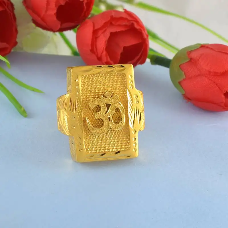 Brass gold big size om ring for men