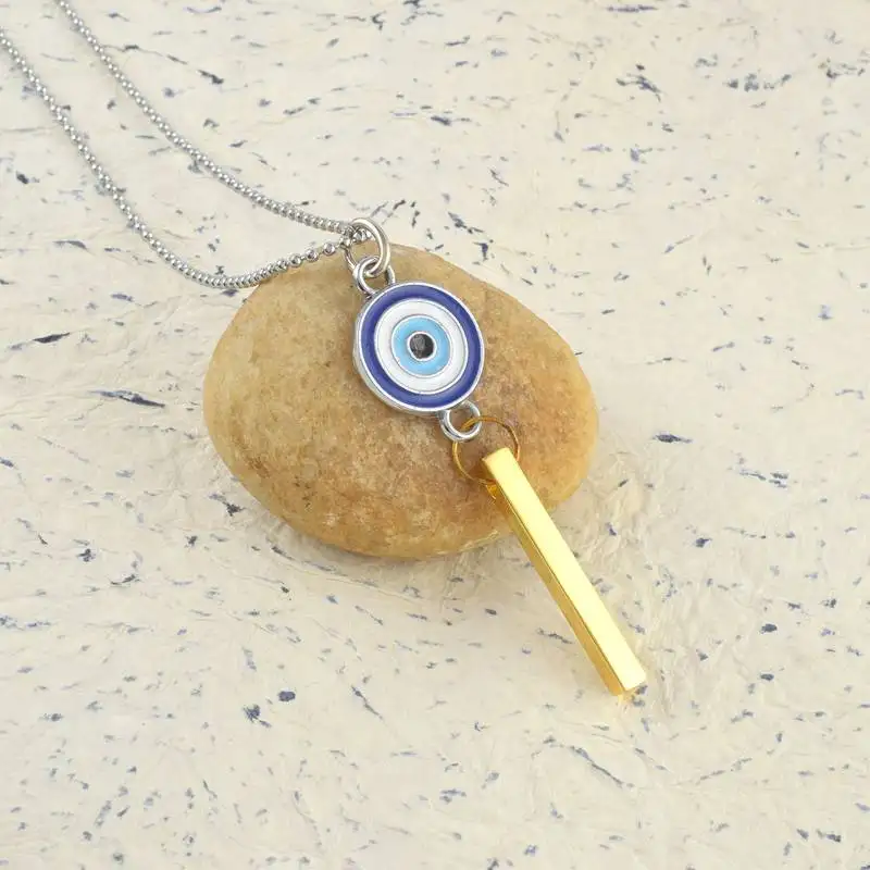 Bass gold bar evil eye pendant