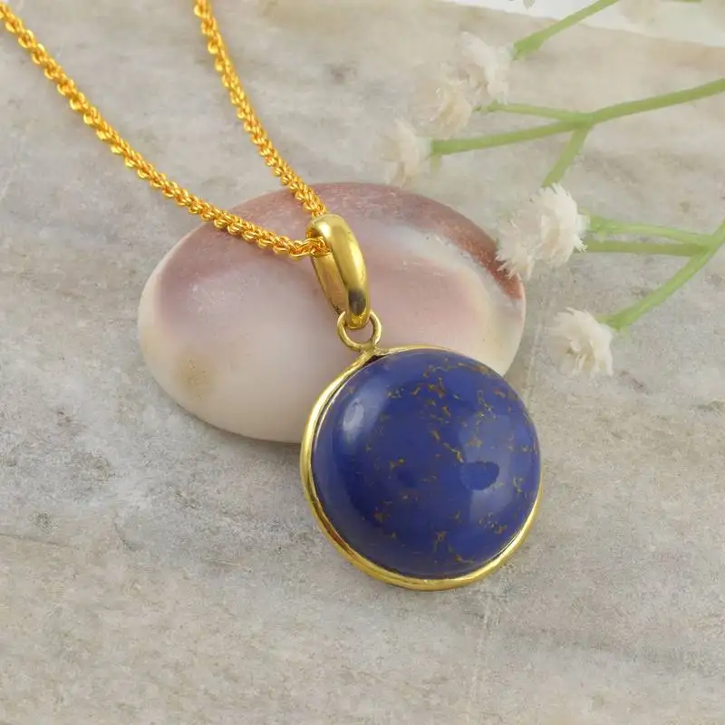 Brass gold big size natural real lapis pendant