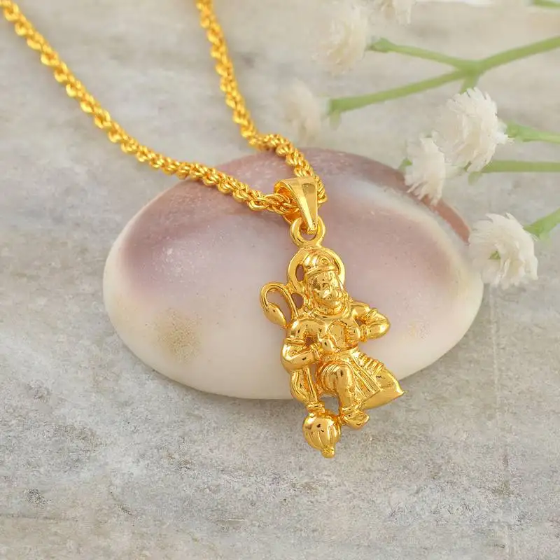 Brass gold hanuman bajrang bali hindu temple jewellery pendant