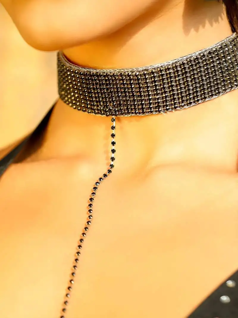 Black beaded with one tessels handcrafted necklace