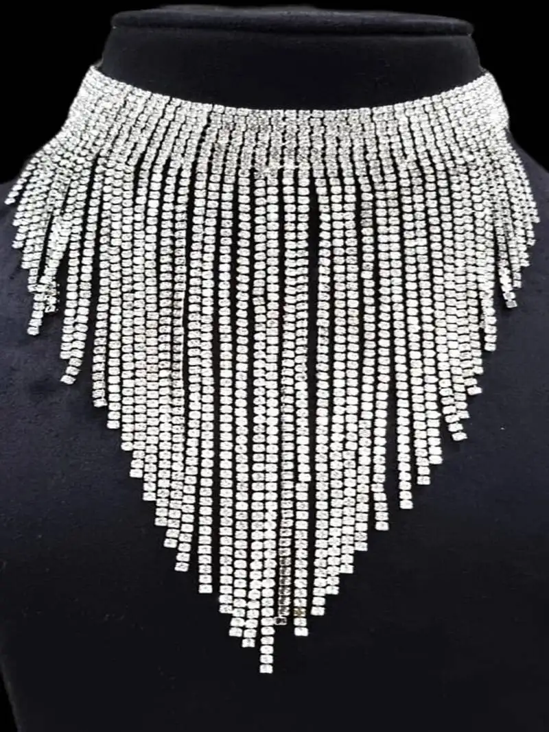 Cz stone beaded with silver tessels handcrafted necklace
