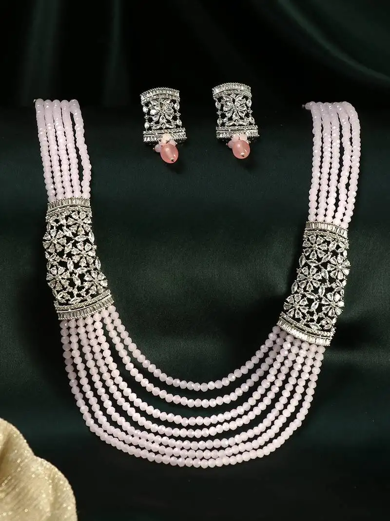 Women silver plated ad stone and pearl beaded jewellery set