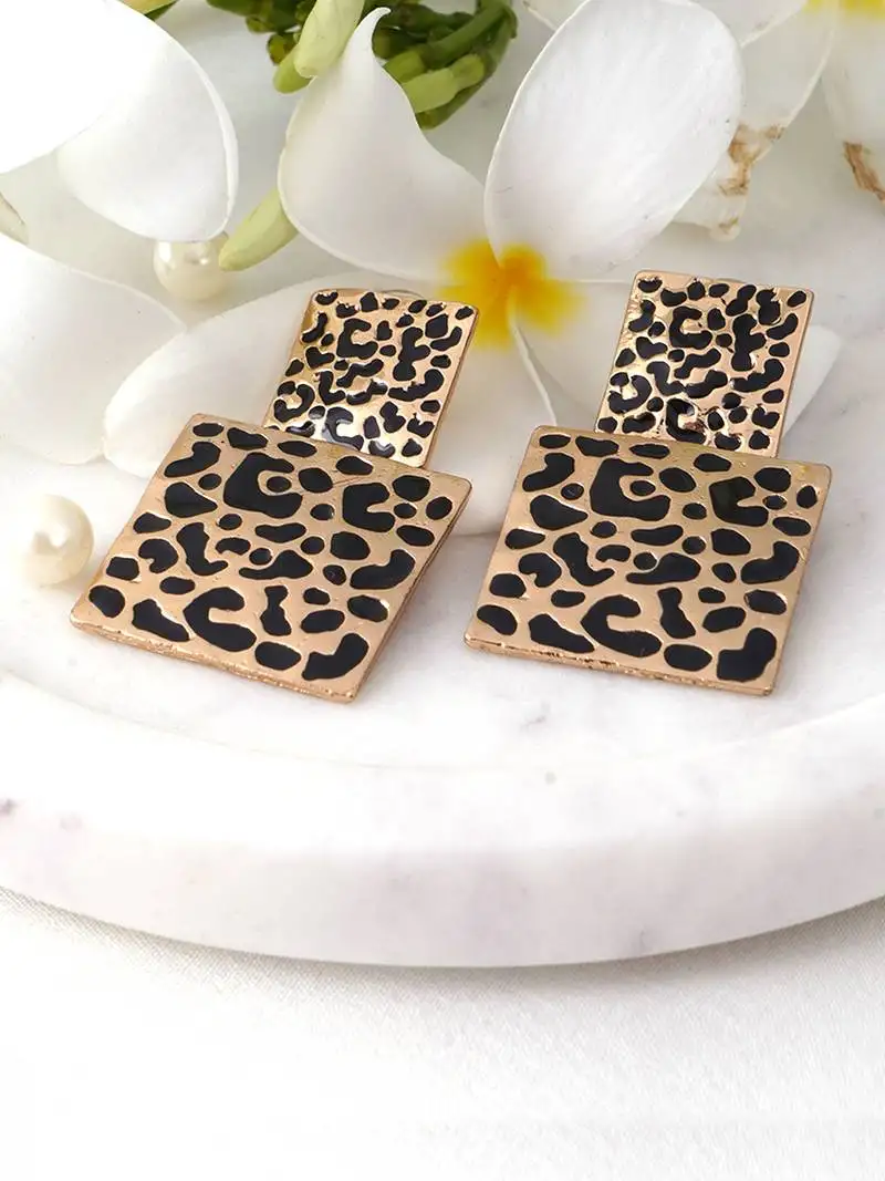 Gold plated animal print drop earrings