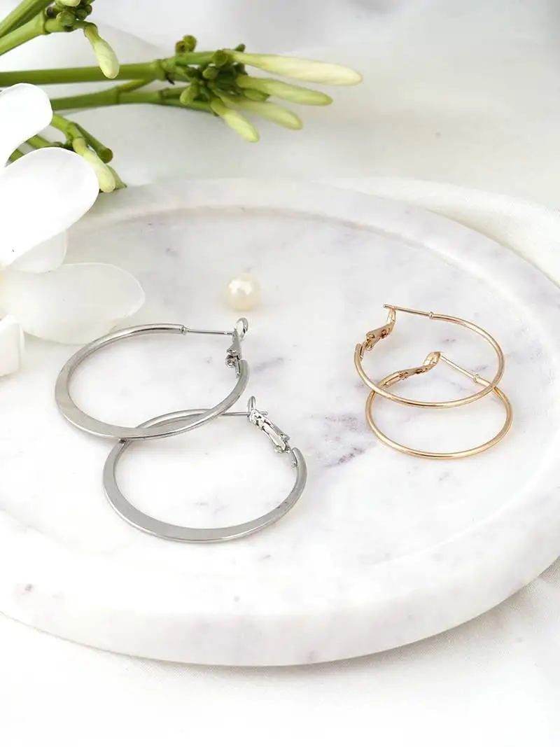 Gold and silver circular hoop earrings combo