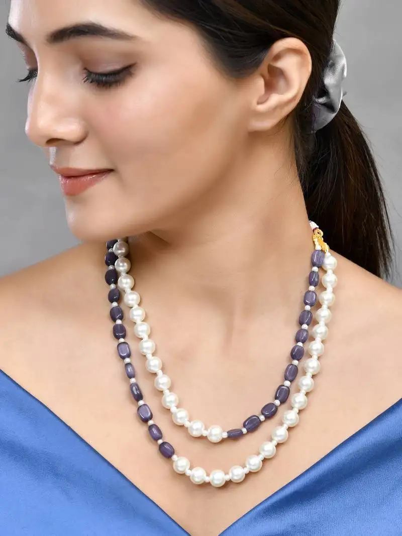 Beads double pearl necklace