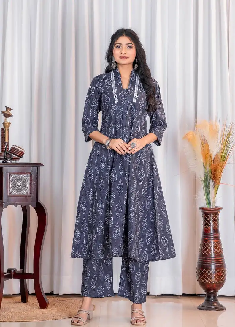 Bandhani printed v-neck pure cotton a-line kurta with palazzo