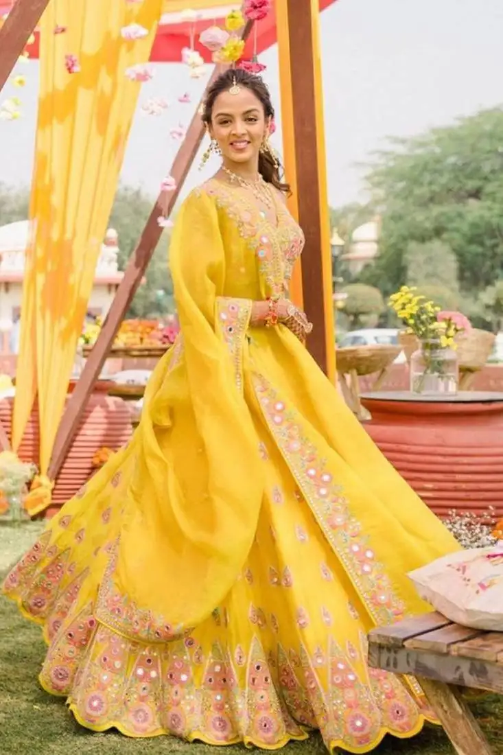 Yellow haldi mirror work lehenga set for women
