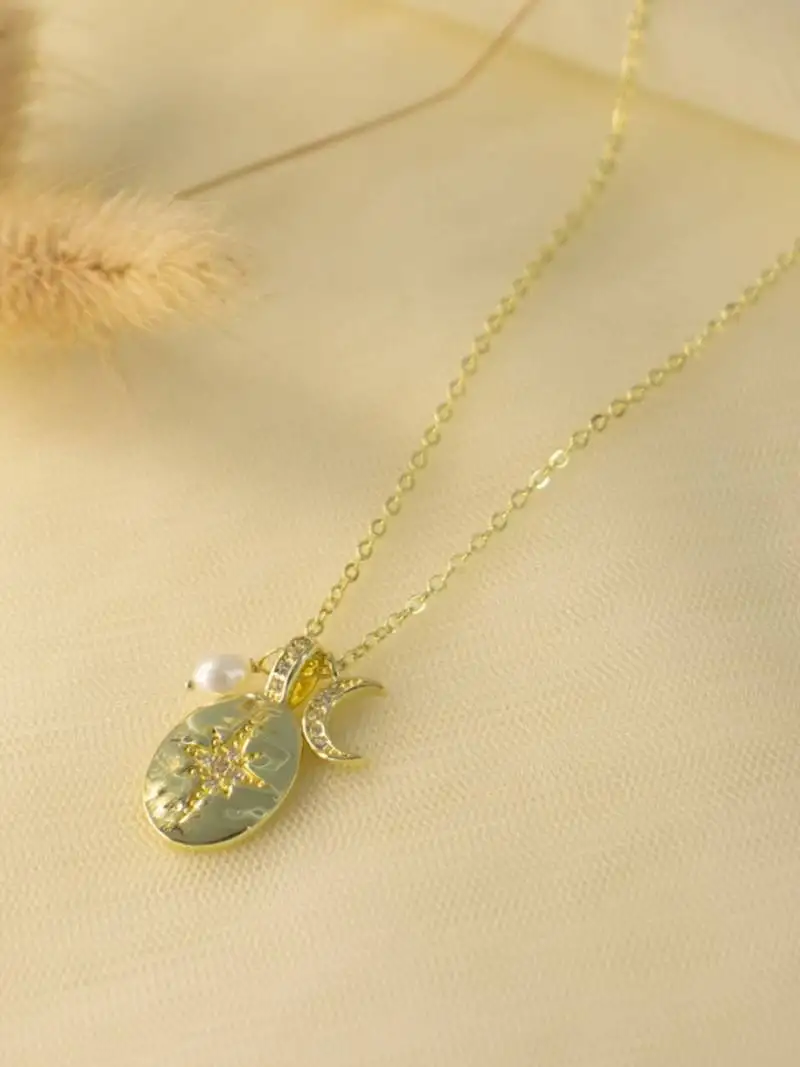 Gold plated star and moon pendant necklace | daily wear necklace