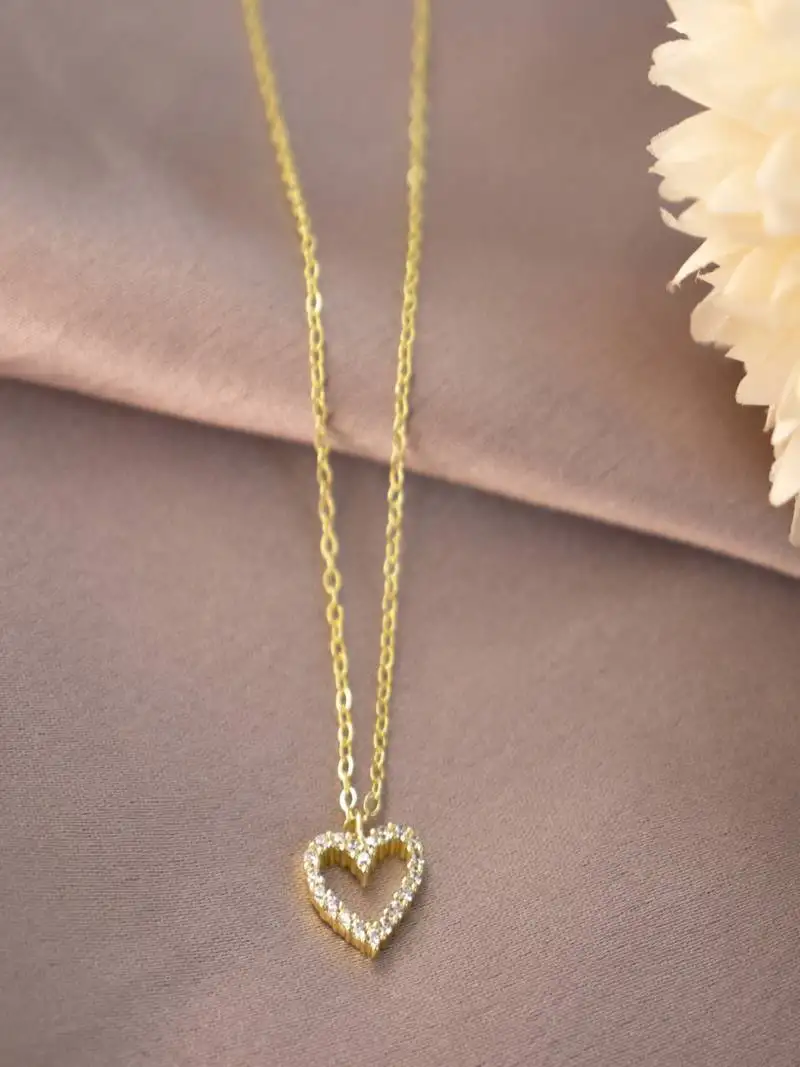 Gold plated heart pendant necklace with zircon stones| daily wear necklace