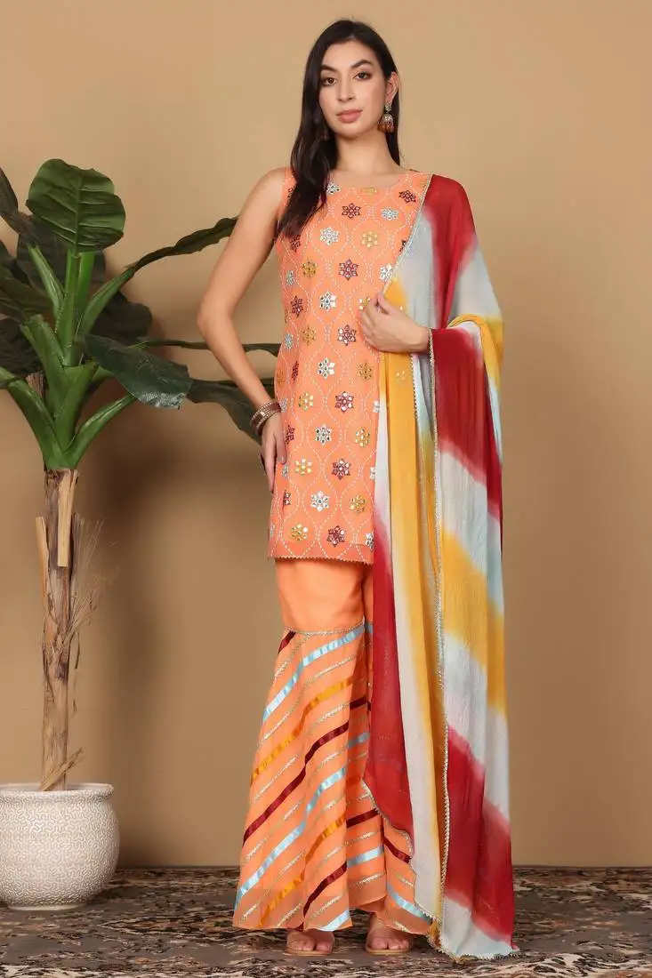 Peach georgette kurta sarara with dupatta set