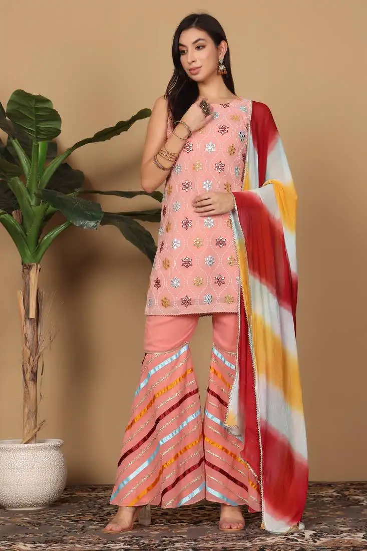 Pink georgette kurta sarara with dupatta set