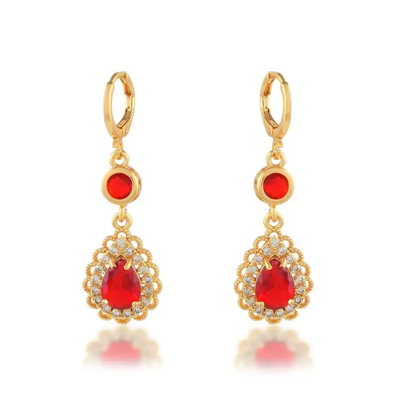 Brass gold imitation ruby dangler fashion earrings