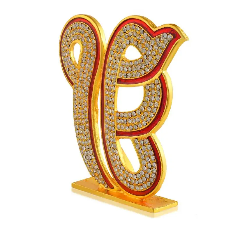 Brass gold meenakari cz ek omkar sikh idol stand figurine home d cor